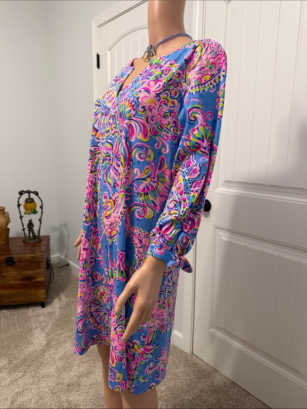 Lilly Pulitzer Blue Dress with Pink Paisley Print - Picture 2 of 10